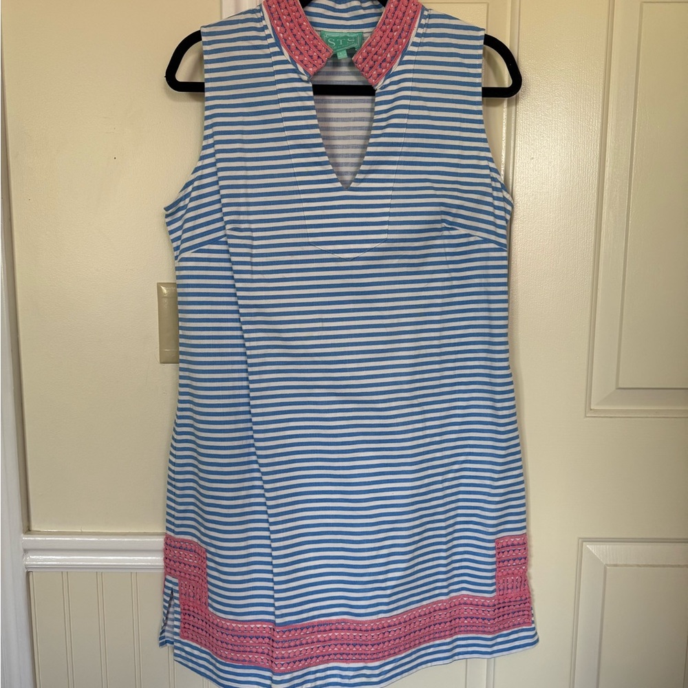 Sail to Sable Striped Blue and Pink Sleeveless Dress